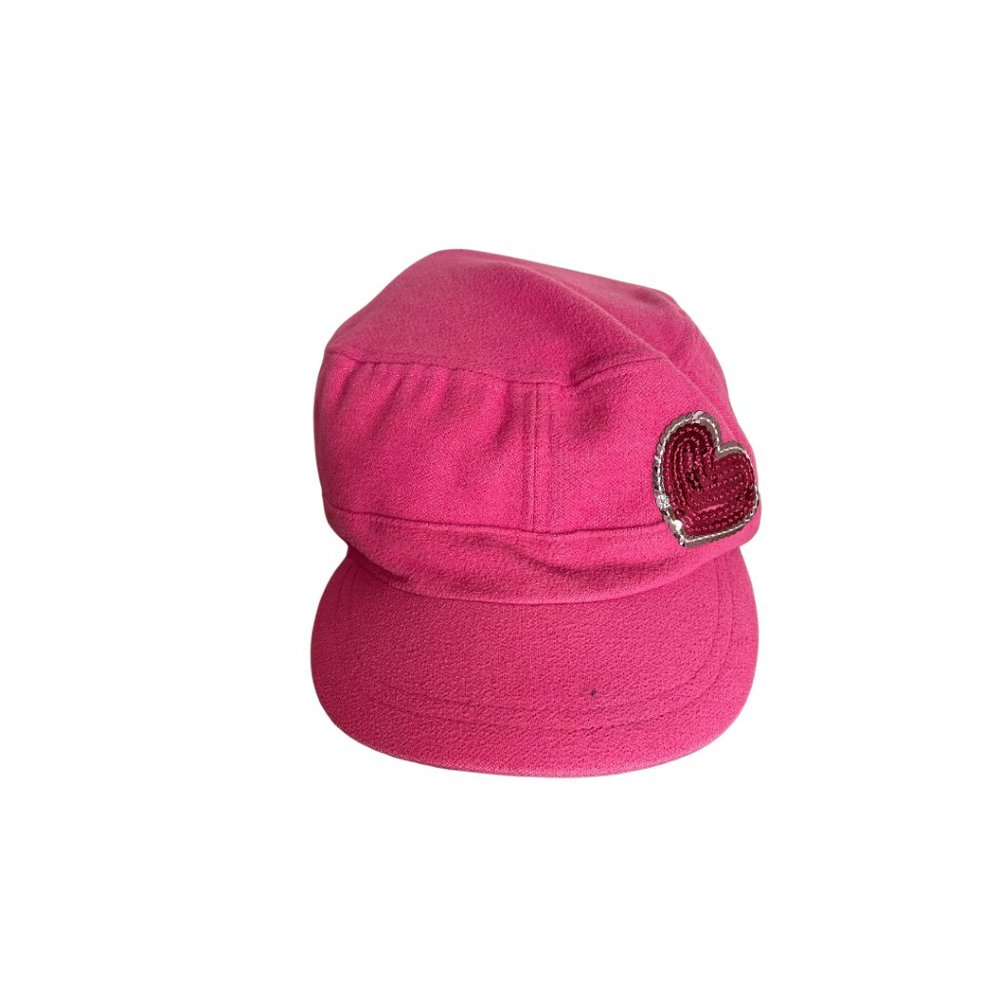 Vintage Y2K Women's Hot Pink News Boy Hat with Sequins Heart Britney Costume